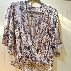 Love Stitch Floral Faux Wrap Blouse